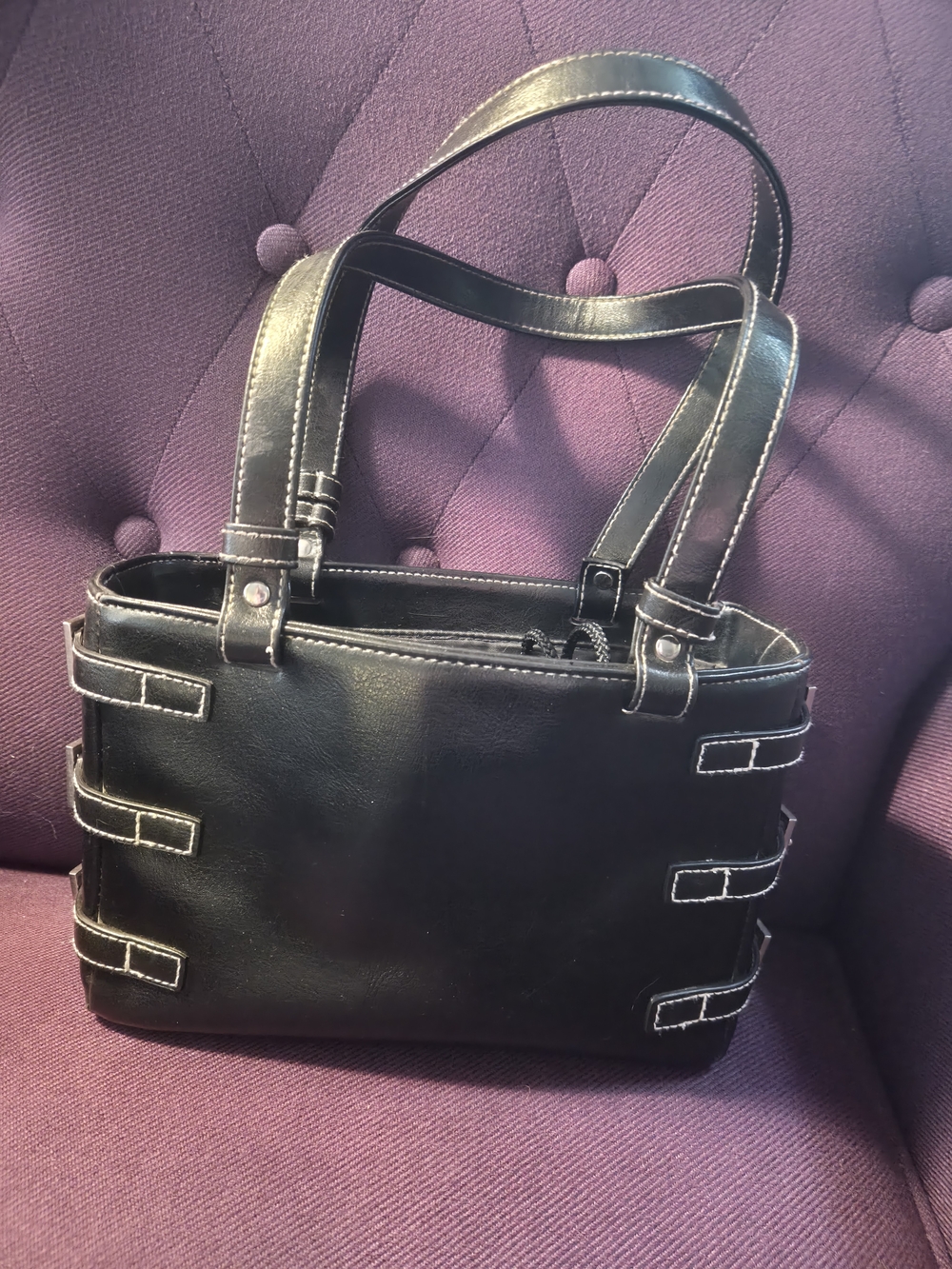 Schwarzkopf Professional Black Leather Tote with Contrast Stitching & Buckles